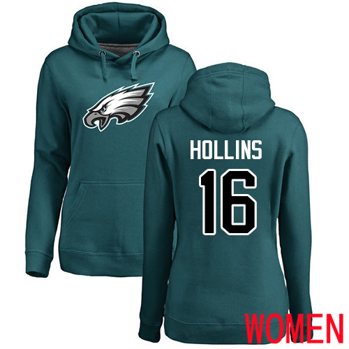 Women Philadelphia Eagles #16 Mack Hollins Green Name and Number Logo NFL Pullover Hoodie Sweatshirts
